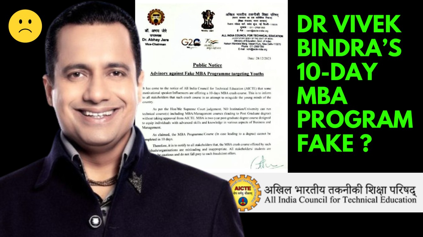 Is 10 Day Mba By Dr Vivek Bindra Fake? What AICTE said in the notice for the 10-day Mba